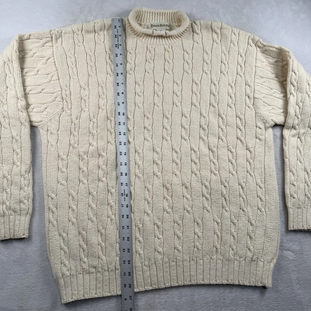 Vtg Banana Republic Roll Neck Sweater Mens XL Cable Knit Heavy Chunky Fisherman